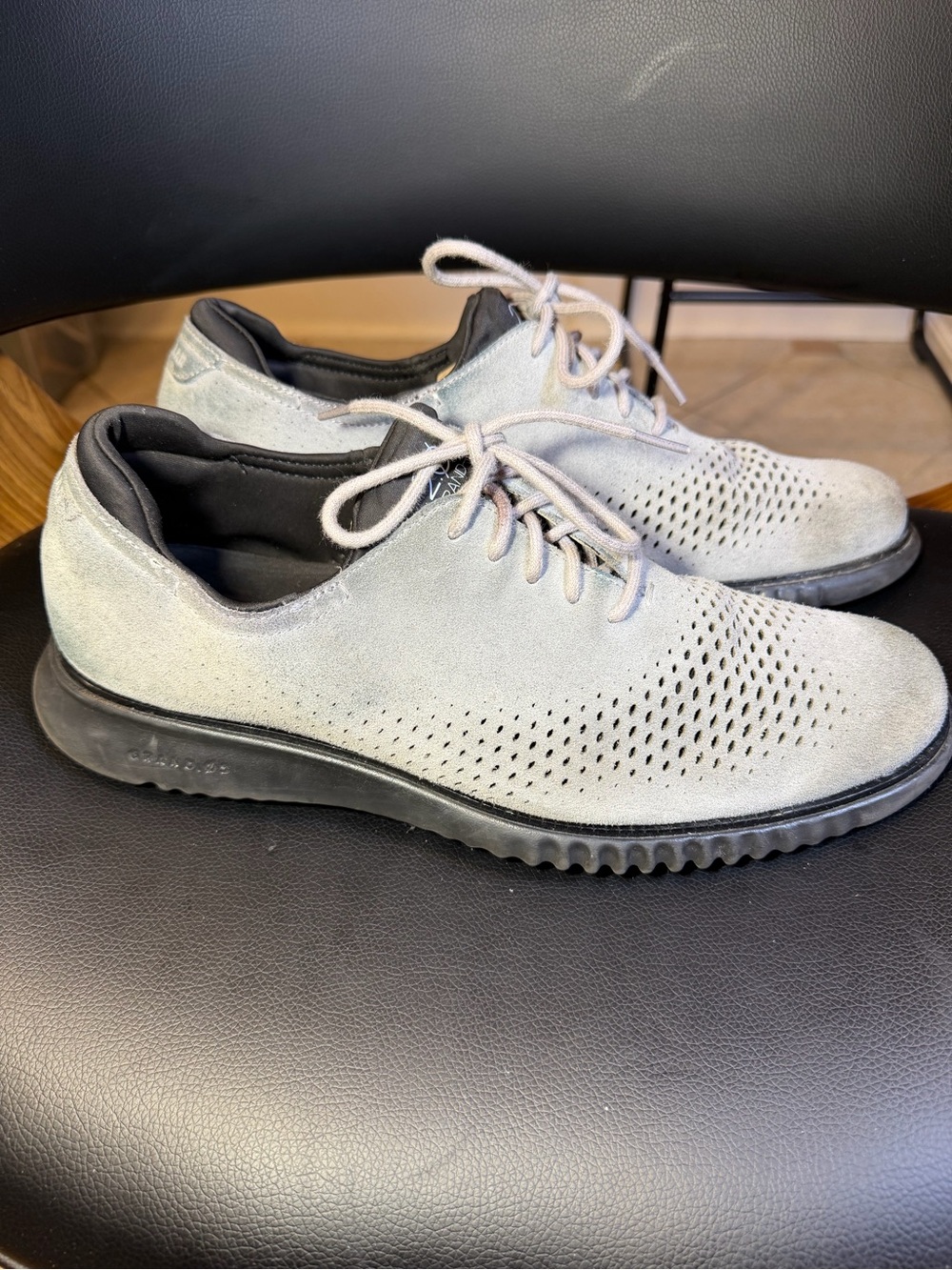 Cole Haan Men's Light Gray Suede Perforated Lace-Up Oxfords